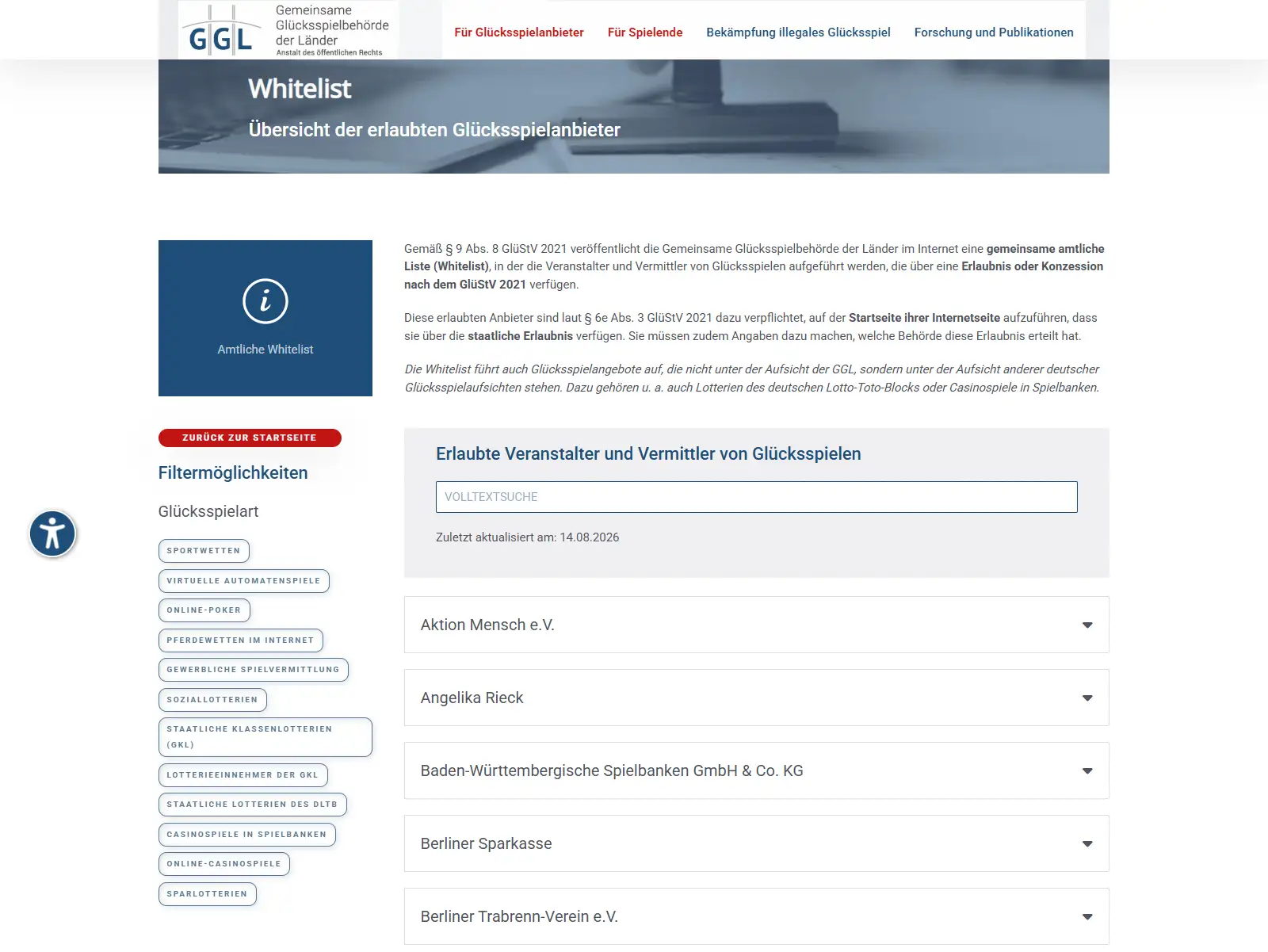 Amtliche GGL-Whitelist als Prüfpunkt für den deutschen Lizenzstatus